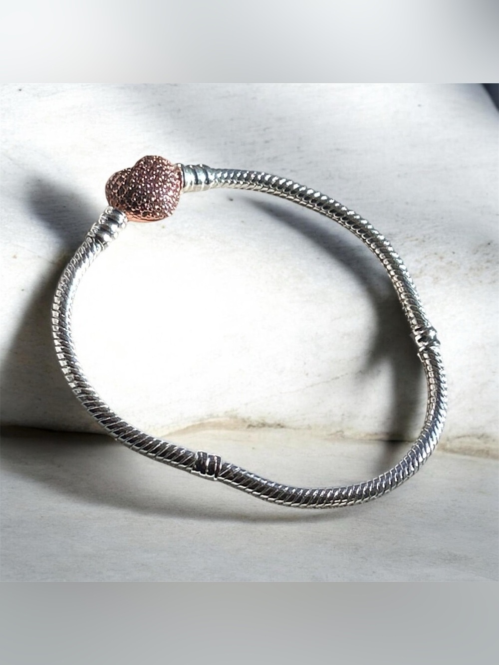 Sterling Silver Bracelet with Rose Gold Heart Charm